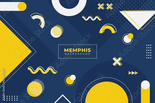 Modern Abstract Geometric Memphis Style Background Colorful Blue Yellow and White