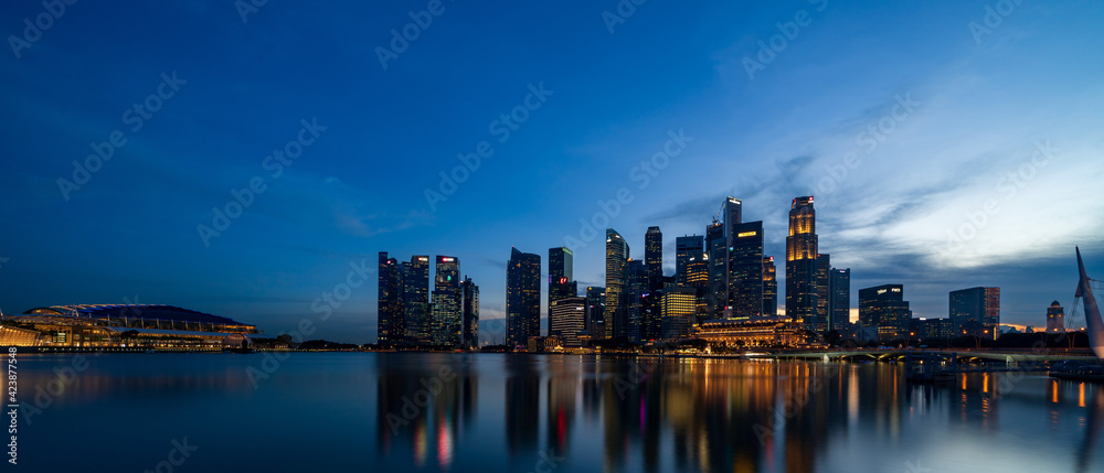 City scape of Singapore central area at night.