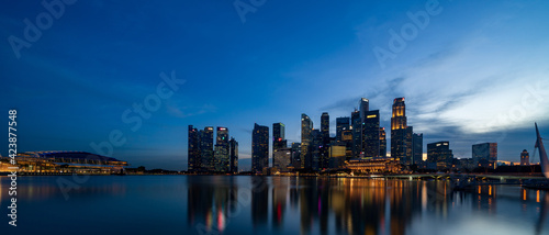 City scape of Singapore central area at night. © hit1912