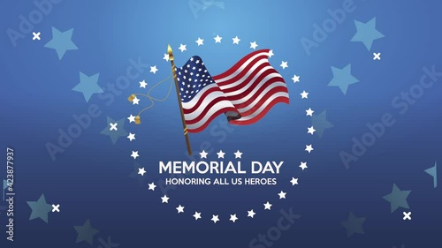 happy memorial day lettering with usa flag waving