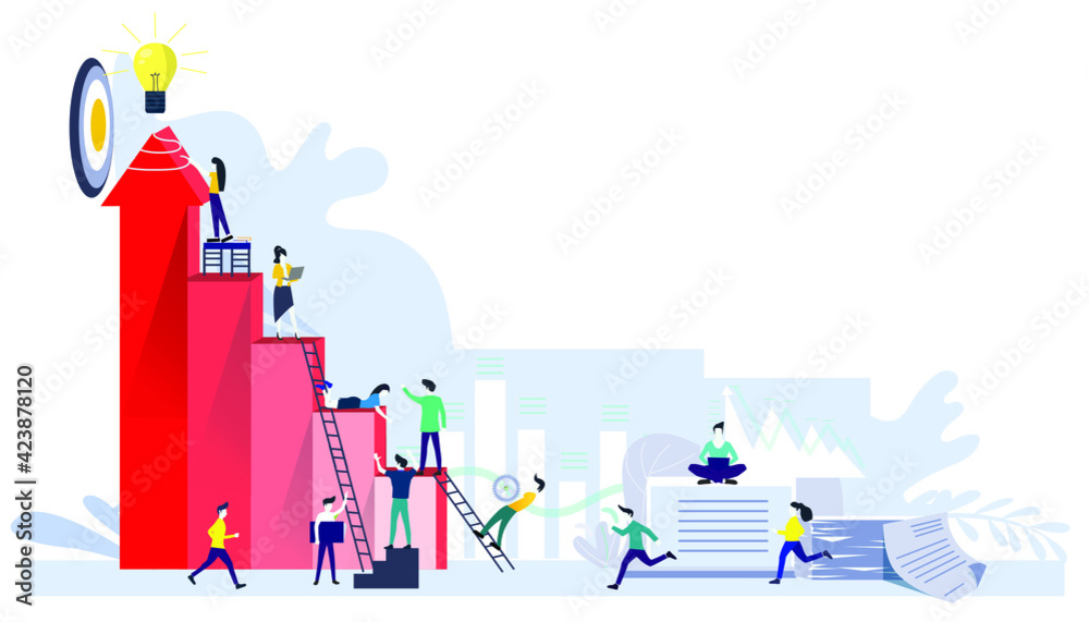 Businessman team and Lady running to target . flat design creativity Modern design Idea and Concept Vector illustration. Businessman team and Lady running to target . flat design creativity Modern design Idea and Concept Vector illustration.