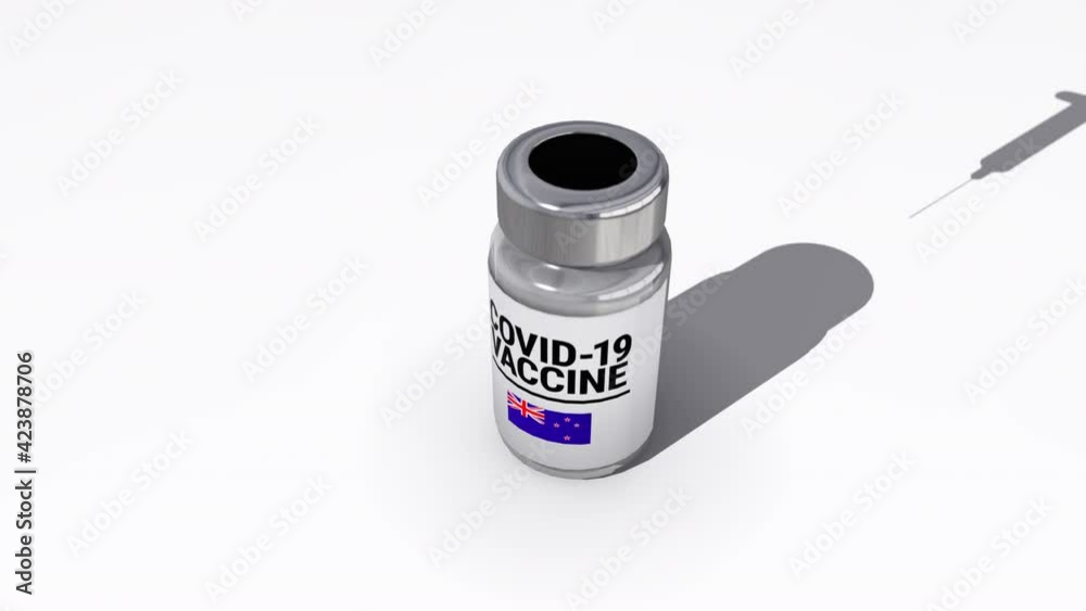 Seamless looping 3D animation of the covid-19 vaccine injection of a bottle with the flag of New Zealand in 4K resolution Seamless looping 3D animation of the covid-19 vaccine injection of a bottle with the flag of New Zealand in 4K resolution