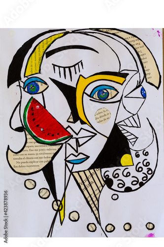 Cubism art abstract face eyes conceptual