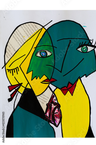 Cubism art abstract face eyes conceptual