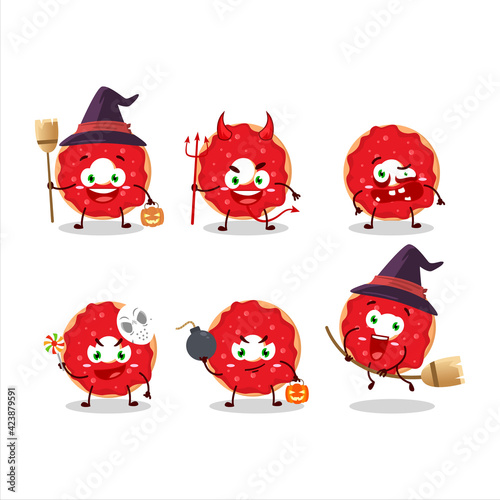 Halloween expression emoticons with cartoon character of raspberry donut