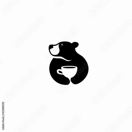 bear and coffee icon logo in negative space vector illustration