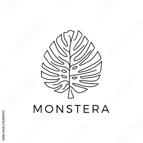 monstera outline logo vector icon illustration