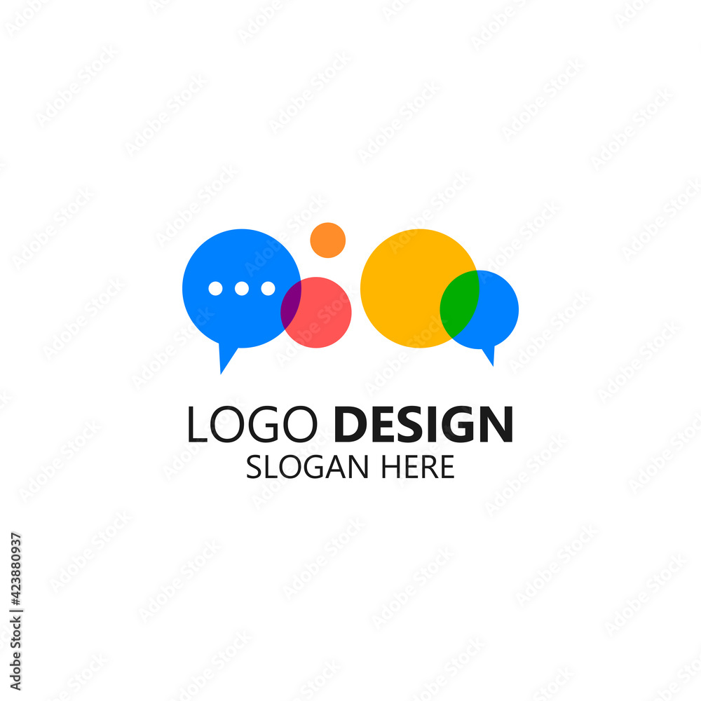 Obraz premium colorful bubbles speech logo design for community and communication