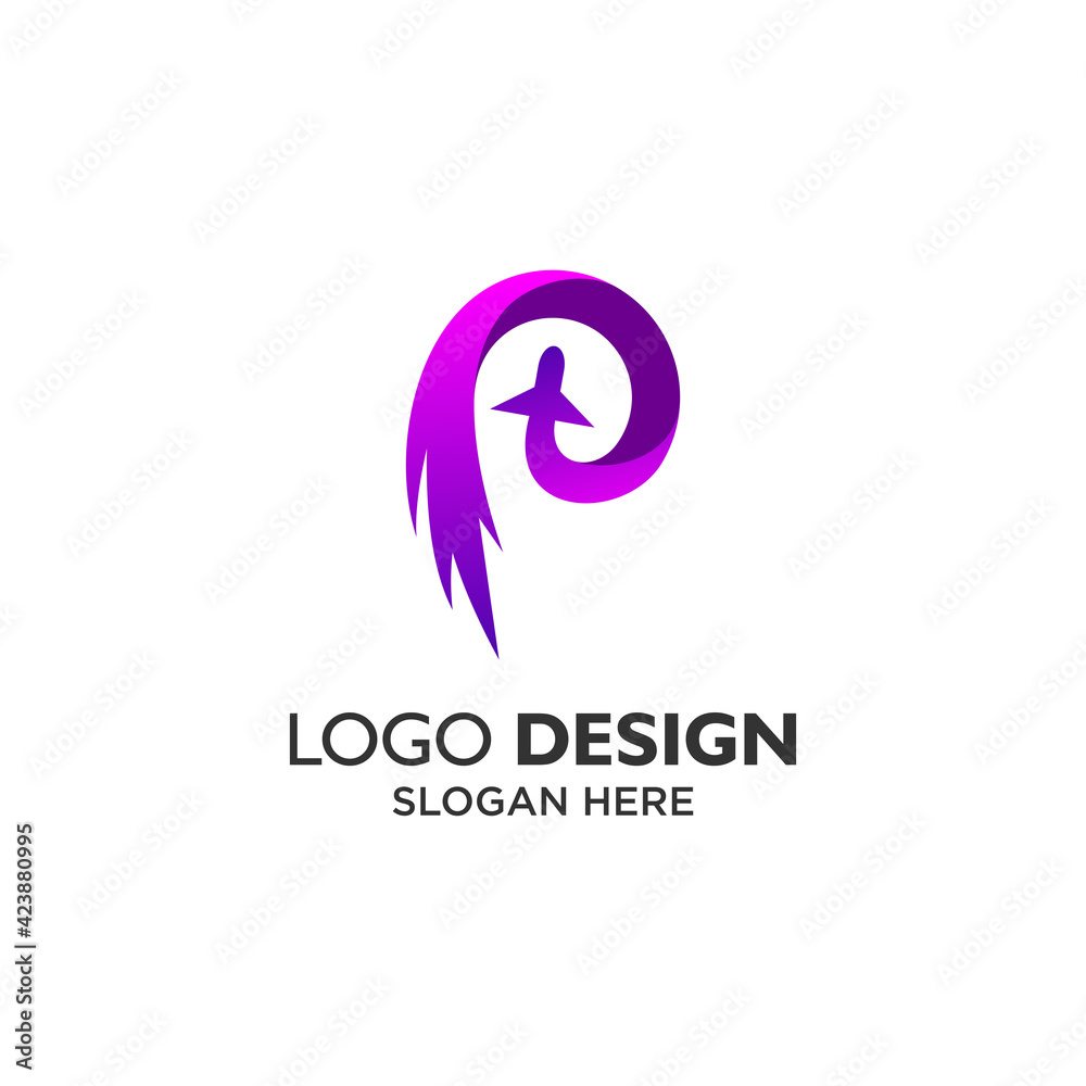 letter P logo design for plane and purple letter P logo design for plane and purple