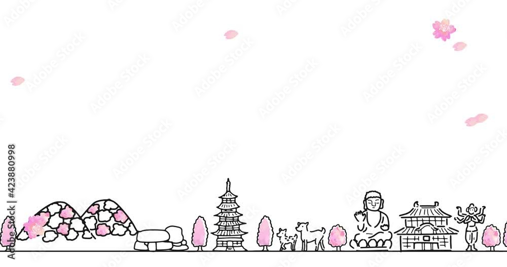 春の奈良の街並み線画アニメーション 春の奈良の街並み線画アニメーション