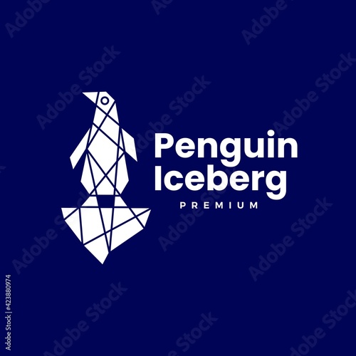 penguin ice berg geometric polygonal logo vector icon illustration