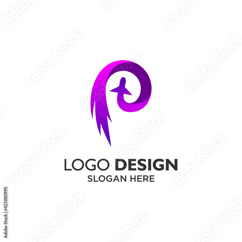 letter P logo design for plane and purple