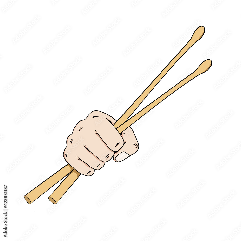 rock and roll music concept hand holding drumsticks isolated white  background vector illustration Stock Vector | Adobe Stock