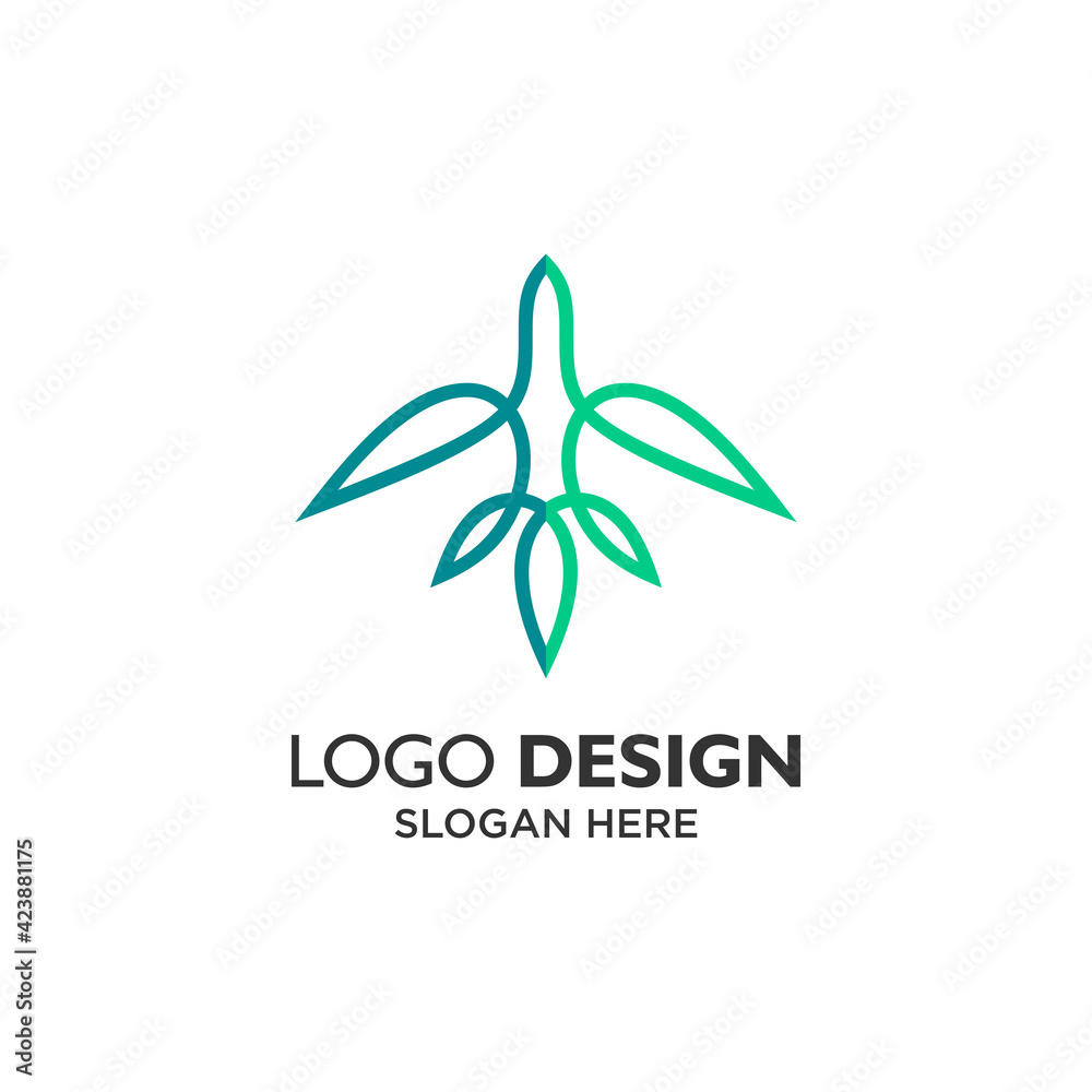 plane and leaf logo design template