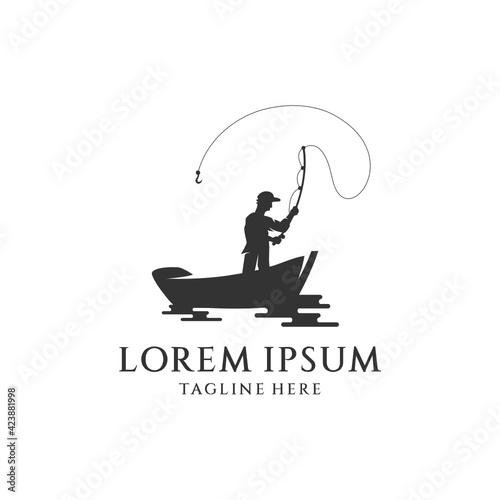 Canvastavla fishing boat silhouette simple logo design
