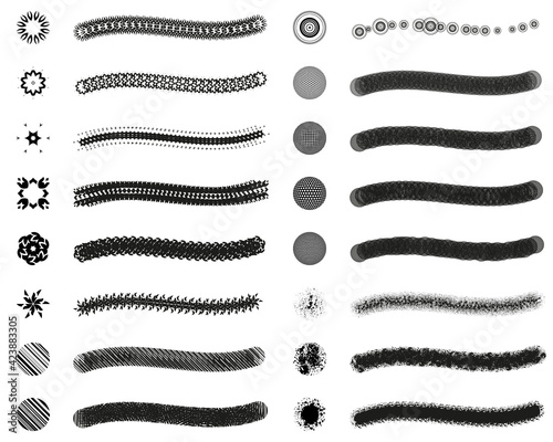 Set of 16 editable fixed and random scatter brushes + symbols (sprayer) in mixed vector. Created using AI CS6.