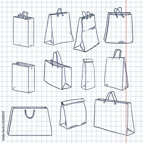 Vector Set of Sketch Shopping Bag Illustrations