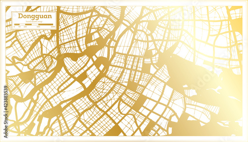 Dongguan China City Map in Retro Style in Golden Color. Outline Map.