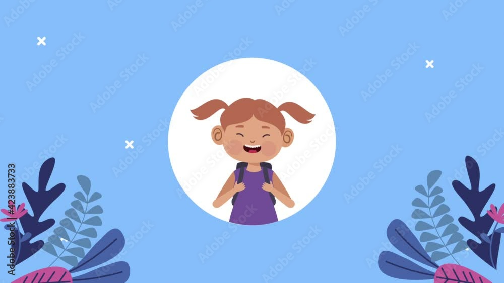 cute student little girl with floral decoration cute student little girl with floral decoration