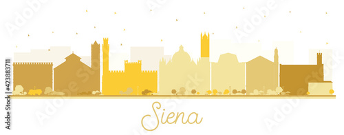 Siena Tuscany Italy City Skyline Silhouette with Golden Buildings Isolated on White.