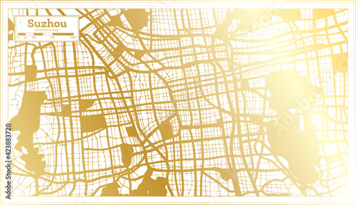 Suzhou China City Map in Retro Style in Golden Color. Outline Map.