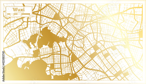 Wuxi China City Map in Retro Style in Golden Color. Outline Map.