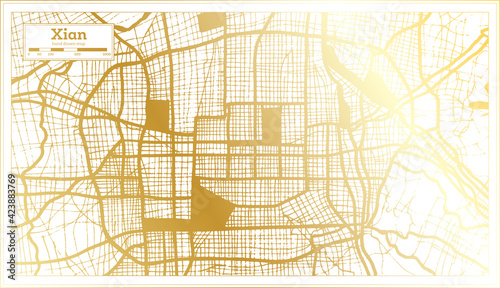 Xian China City Map in Retro Style in Golden Color. Outline Map.