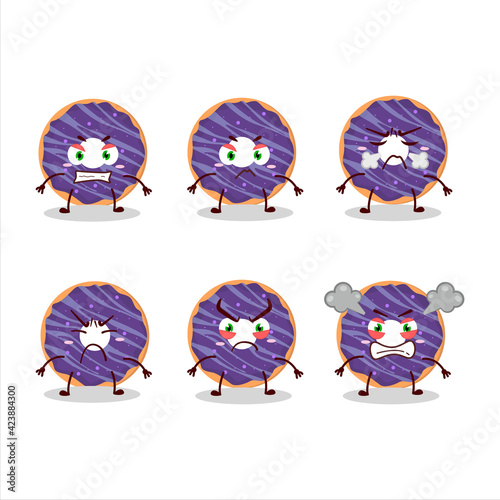 Blueberry donut cartoon character with various angry expressions
