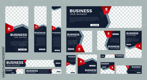 Set of business web banners of standard size with a place for photos. Vertical, horizontal and square template. vector illustration EPS 10