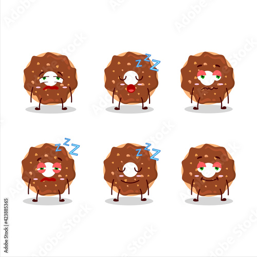 Cartoon character of chocolate donut with sleepy expression