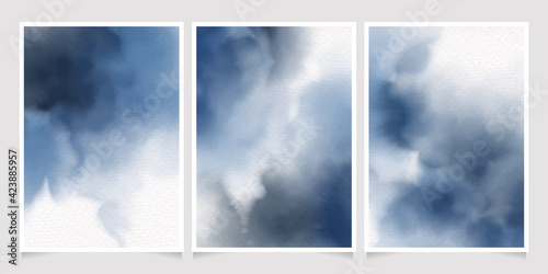 dark blue indigo watercolor wet wash splash invitation card background template collection