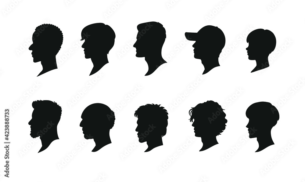 Various hairstyles shadows for men. hand drawn style vector design illustrations. 