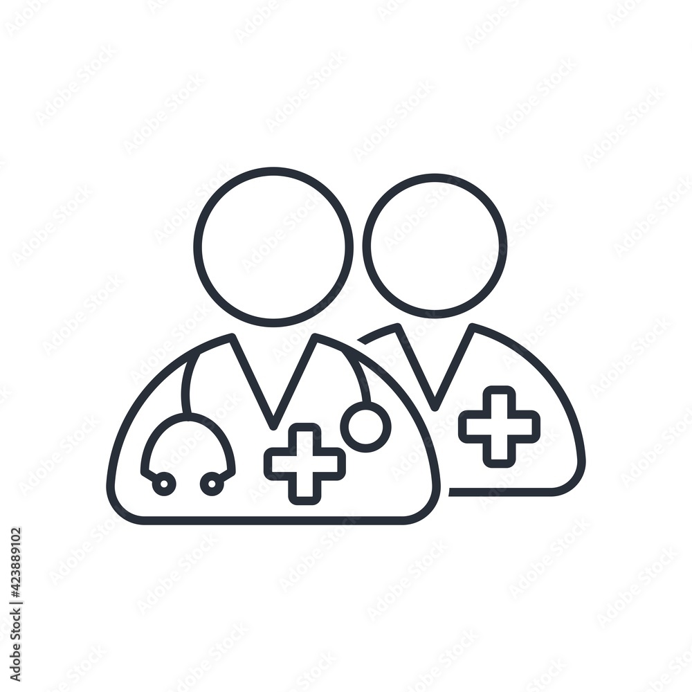 A group of medical professionals. Comprehensive medical care. Vector linear icon isolated on white background. A group of medical professionals. Comprehensive medical care. Vector linear icon isolated on white background.