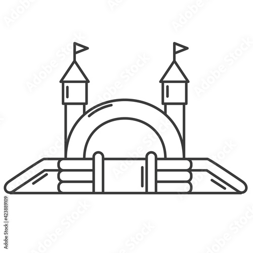 Bouncy castle outline icon. Jumping house on kids playground. Vector illustration.