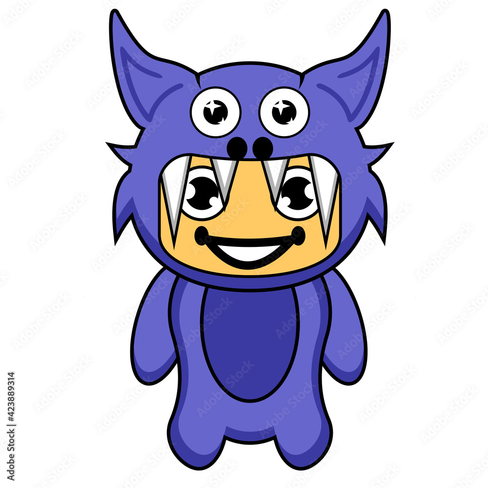 cartoon illustration of scary blue monster mascot character Stock ...