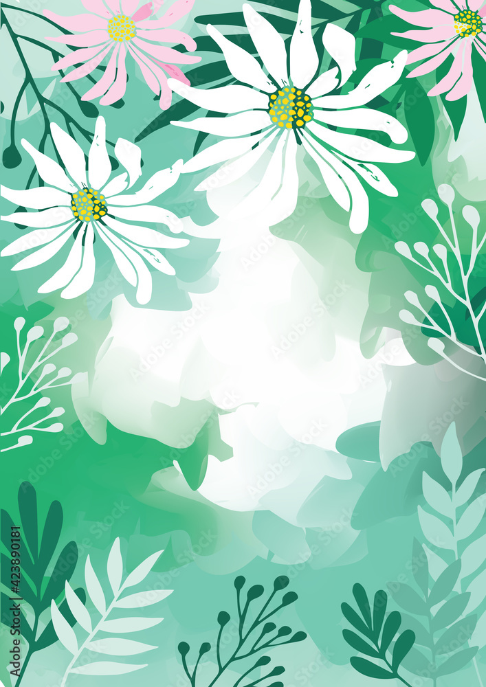 flower background for design. Vector design templates in simple modern style with copy space for text, flowers and leaves - wedding invitation backgrounds and frames, social media stories wallpapers.