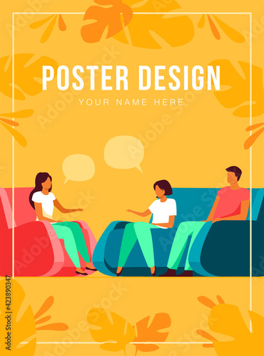 Group therapy and support concept. People meeting together to discuss addiction problem with psychologist. Flat vector illustration for counselling and help topics