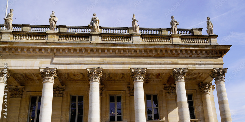 detail facade of Grand Theatre building in Bordeaux city France detail facade of Grand Theatre building in Bordeaux city France