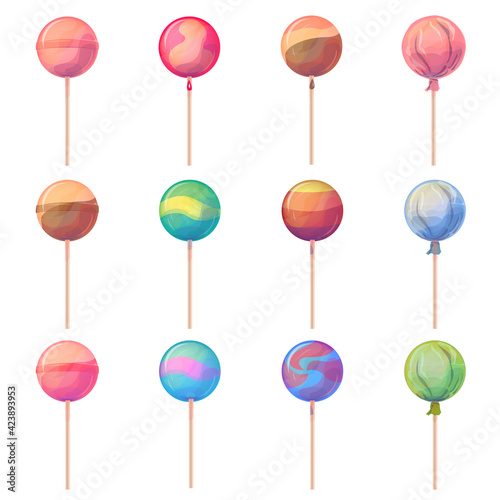 Collection with lollipops isolated on white background. Traditional sweet candy. Illustration can be used for  food projects.