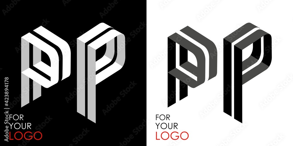 Isometric letter P in two perspectives. From stripes, lines. Template for creating logos, emblems, monograms. Black and white options. 3D art symbol. Vector illustration. Other letters in my portfolio Isometric letter P in two perspectives. From stripes, lines. Template for creating logos, emblems, monograms. Black and white options. 3D art symbol. Vector illustration. Other letters in my portfolio