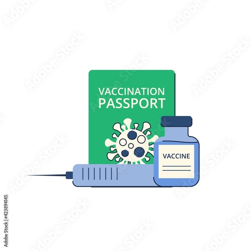 New travels after the pandemic. Green vaccination passport. Travel permit. Vector