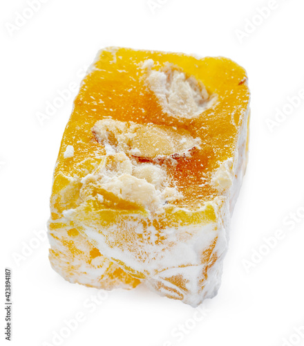 Yellow Turkish Delight sweets isolated on white