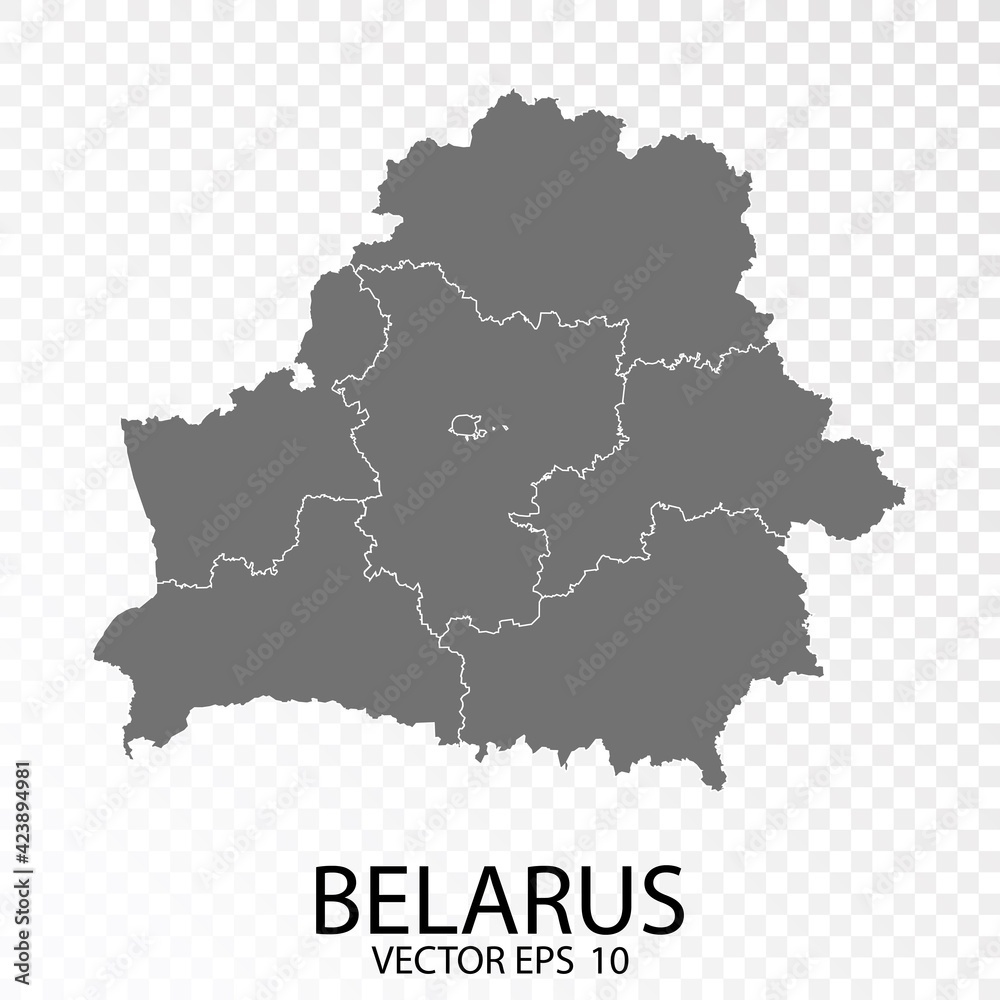 Transparent - High Detailed Grey Map of Belarus. Vector Eps 10.
