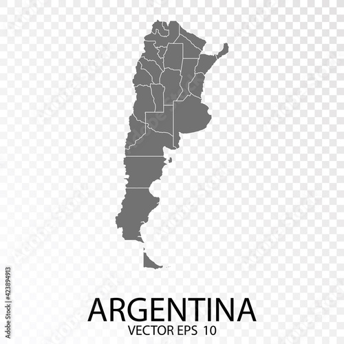 Transparent background. Detailed Grey Map of Argentina. Vector Eps 10.