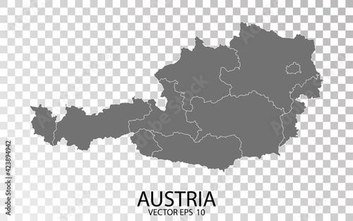 Transparent background. Detailed Grey Map of Austria. Vector Eps 10.