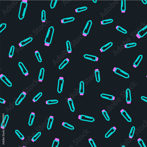 Line Dildo vibrator for sex games icon isolated seamless pattern on black background. Sex toy for adult. Vaginal exercise machines for intimate. Vector Illustration
