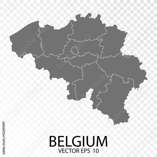 Transparent background. Detailed Grey Map of Belgium. Vector Eps 10.