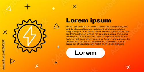 Line Solar energy panel icon isolated on yellow background. Sun with lightning symbol. Colorful outline concept. Vector Illustration