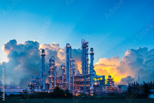Power plant gas or oil for industry at twilight, Power plant with sunlight