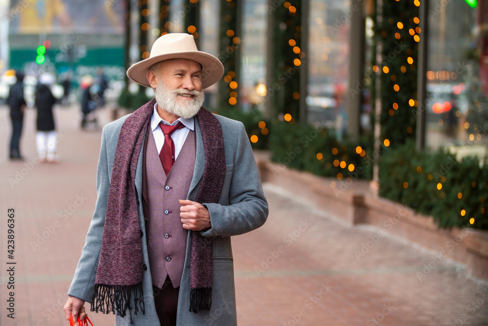 bearded grandfather walking in the street bearded grandfather walking in the street